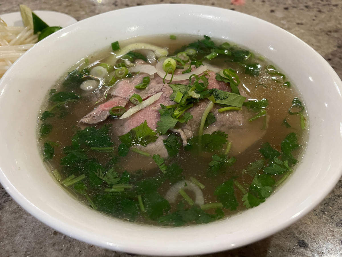 Bowl of pho with rare eye-of-round steak